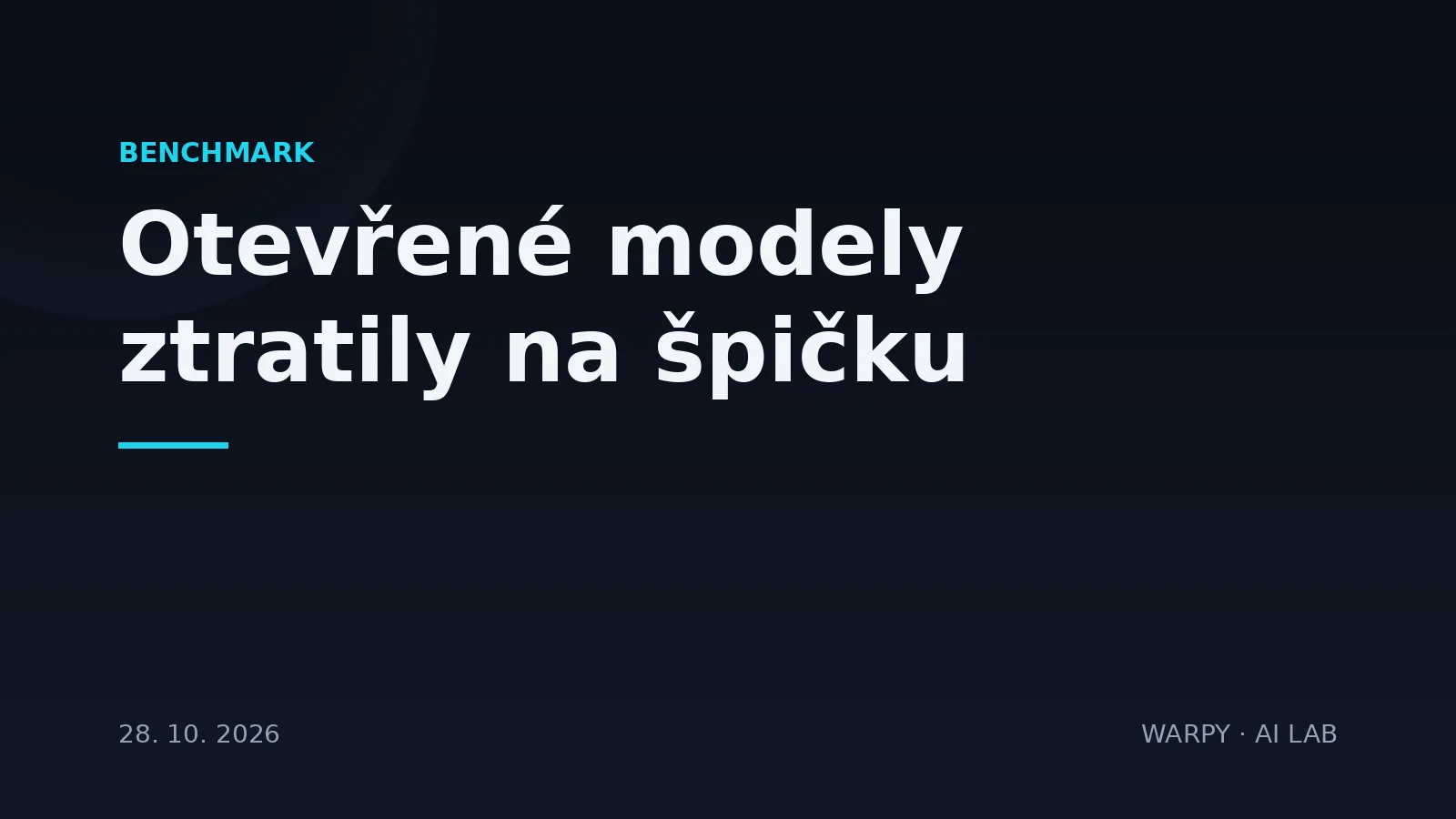 Tmavý cover obrázku s titulkem o novém žebříčku Artificial Analysis Intelligence Index v5, kde otevřené modely ztrácejí na špičku a většina testů stojí na soukromých datech