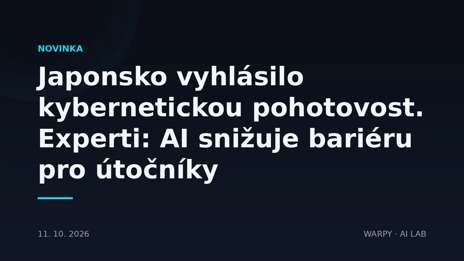 Ilustrační obrázek k článku o japonské kybernetické pohotovosti a vlně útoků na velké firmy, při které unikla data z účtů Lawsonu, Times Car, BookOffu a JR East